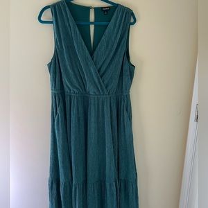 Torrid Green Midi Crinkle Knit Surplice Skater Dress